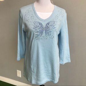 Butterfly Jeweled Quartersleeve Top